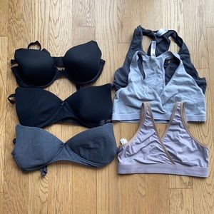 BUNDLE OF 6 Nursing bras; 3 sports bras, 2 fitted bras, one underwire lace